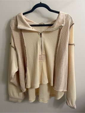 Grey Bandit Cream Waffle-Knit Half-Zip Pullover Sweater